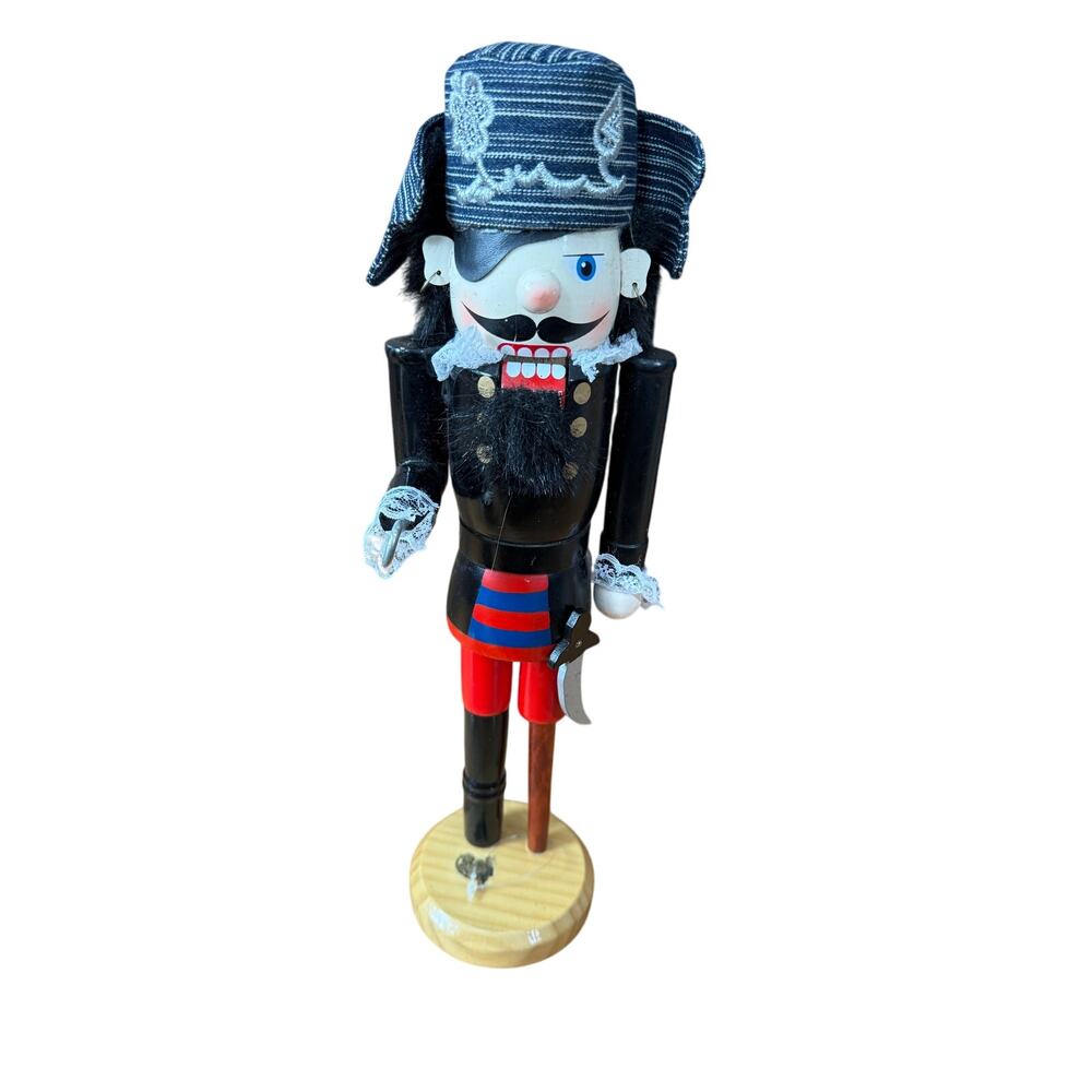 Pirate Nutcracker, Eye Patch, Hook Hand,‎ Peg Leg, 14"